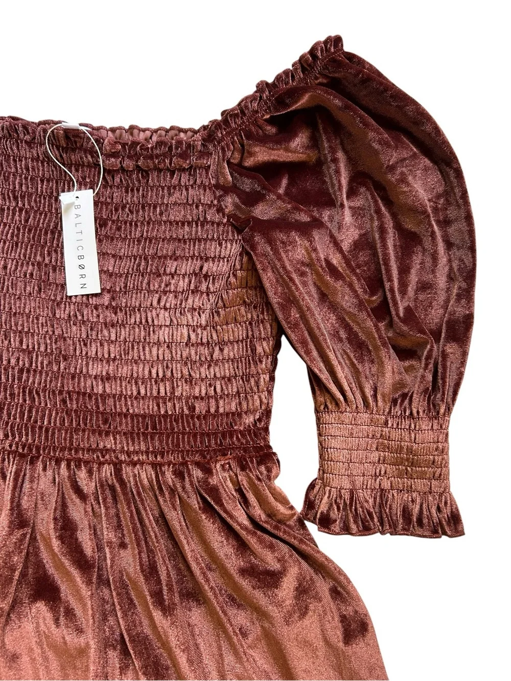Baltic Born Velvet Clara Smocked Maxi Dress Brown NWT Size L Boho Fairy Cottage